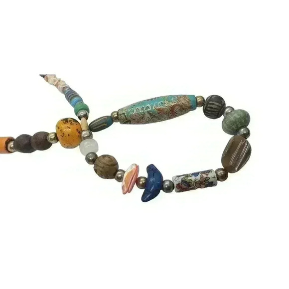 Vtg Bead Necklace Native Boho Fetish Heishi Scarab Shell Wood Murano Coral - Picture 3 of 8